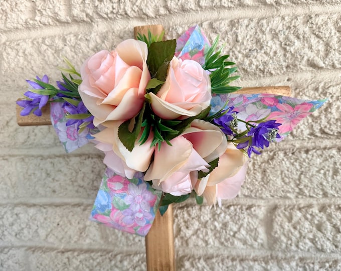 Featured listing image: Pink Roses Cemetery Cross, Grave Decoration , 18 inch large