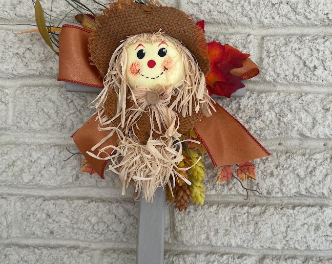 Featured listing image: Fall Cemetery Cross: Hand-Painted Scarecrow Grave Decoration