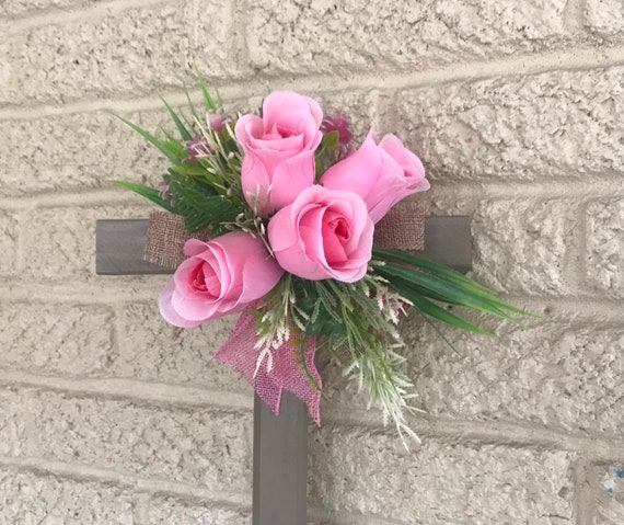 SALE Pink roses cemetery flowers for grave, grave decoration, cross for grave