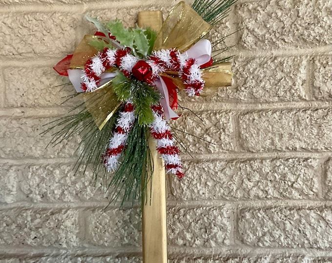 Featured listing image: Christmas Cemetery Cross: Candy Cane , Winter Grave Decoration