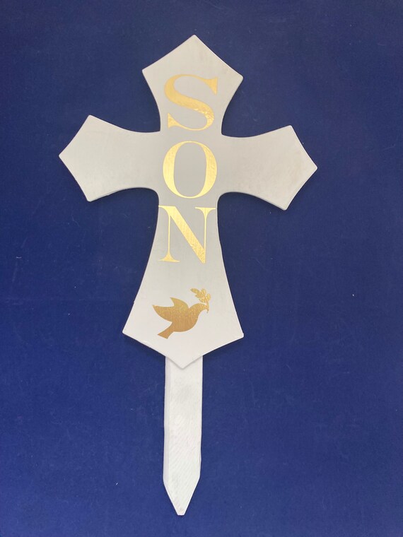 SON Memorial cross stake, large memorial garden stake, cross decoration for grave, cemetery marker