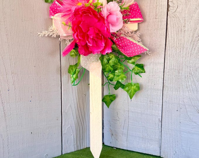 Featured listing image: Shades of pink Floral Cemetery Cross, Grave Decoration, Memorial Flowers