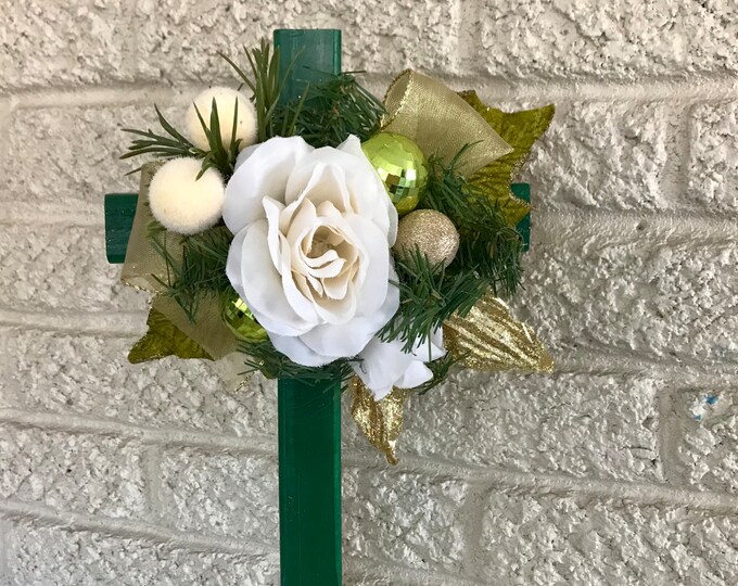 Flowers for Cemetery, Christmas Cemetery cross, grave decoration, holiday grave flowers, grave marker, headstone flowers