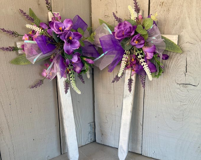 Featured listing image: Pair of matching crosses, two cemetery decoration, purple grave