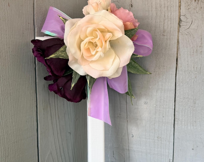 Featured listing image: Spring Floral Cemetery Cross, Grave Rose Decoration, Memorial Flowers
