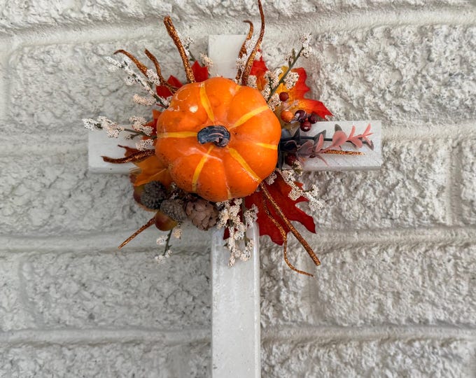 Featured listing image: Fall Cemetery Stake Grave Decoration, Autumn Floral Memorial Grave Arrangement 18”