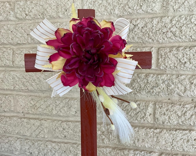 Featured listing image: Cemetery cross , grave decoration for spring, memorial for grave at the cemetery