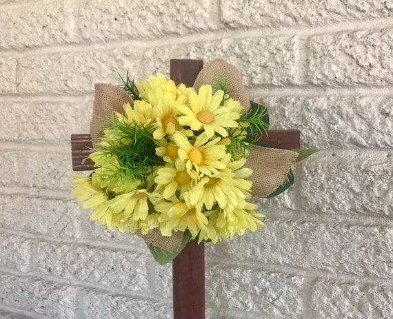 Cemetery cross, grave decoration, memorial flowers, grave marker, summer headstone flowers