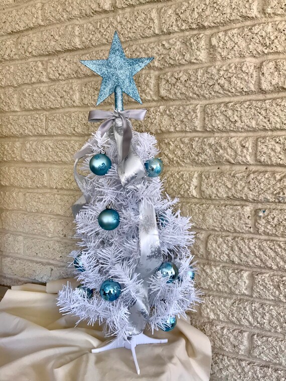 Christmas tree for grave decoration small blue and white tree