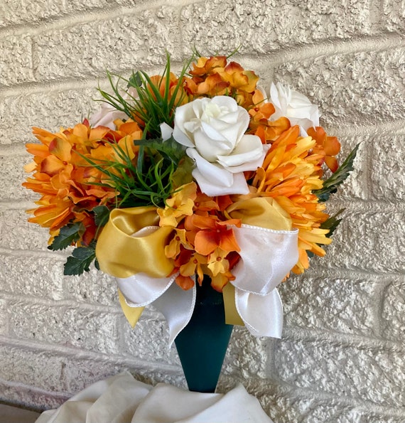 Cemetery, flowers for grave, grave decoration, cemetery cone with flowers, memorial flowers