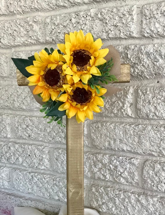 Cemetery flowers, cross for moms grave, sunflower grave memorial, memorial flowers, grave decoration