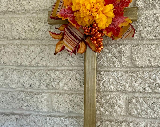 Featured listing image: Fall Cemetery cross , grave decoration for fall, memorial grave fall cemetery flowers