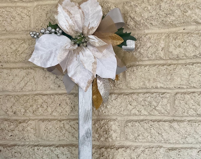 Featured listing image: Christmas Cemetery Cross: Poinsettia Christmas Grave Decoration