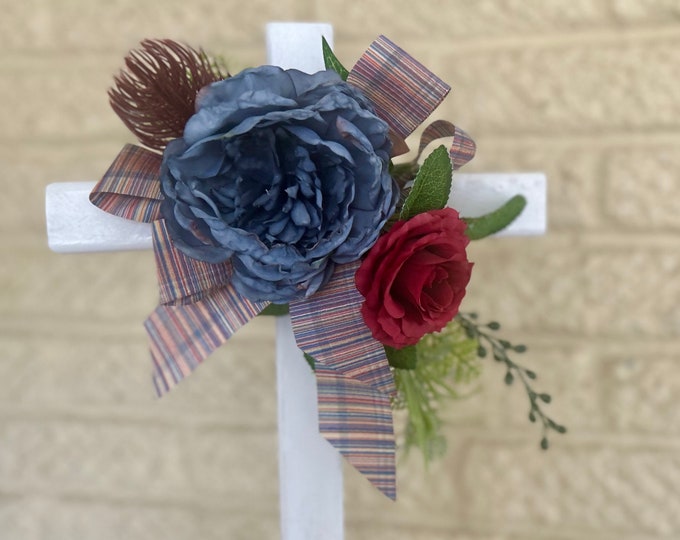 Featured listing image: cemetery flowers , cemetery decoration, memorial flowers, cross memorial, grave decoration
