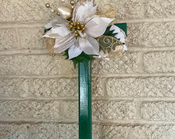 Featured listing image: Christmas Cemetery Cross: Poinsettia Christmas Grave Decoration