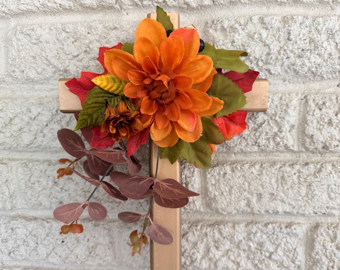 Featured listing image: Fall Cemetery Stake Grave Decoration, Autumn Floral Memorial Grave Arrangement 18”