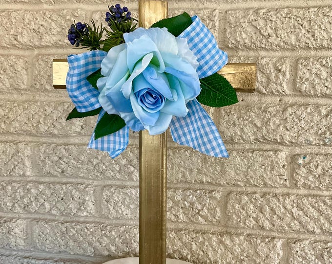Featured listing image: Cemetery cross , Memorial Day flowers, grave decoration for spring, memorial for grave at the cemetery