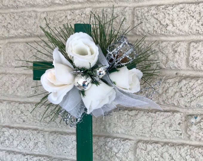 Flowers for cemetery, Christmas Cemetery cross, grave decoration, holiday grave flowers, grave marker, headstone flowers
