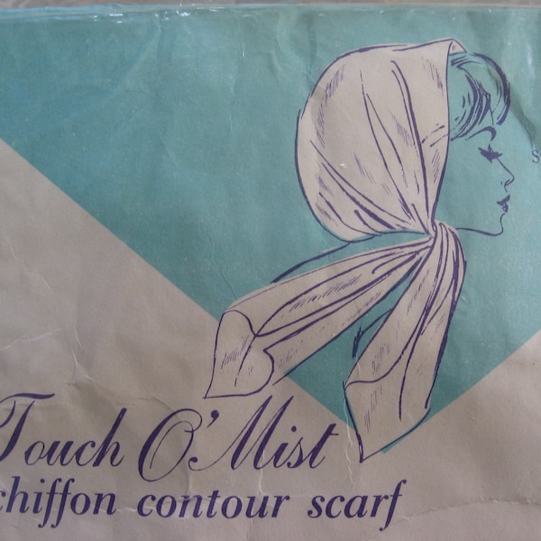 Vintage Head Scarf / 1960's / Contour / Nylon / Touch O' Mist / Sheer Flattery at Any Hour, Day or Night! / BUTTERSCOTCH