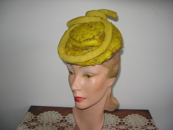 1930's-40's Hat / Mini-Sailor / Yellow Chartreuse… - image 1