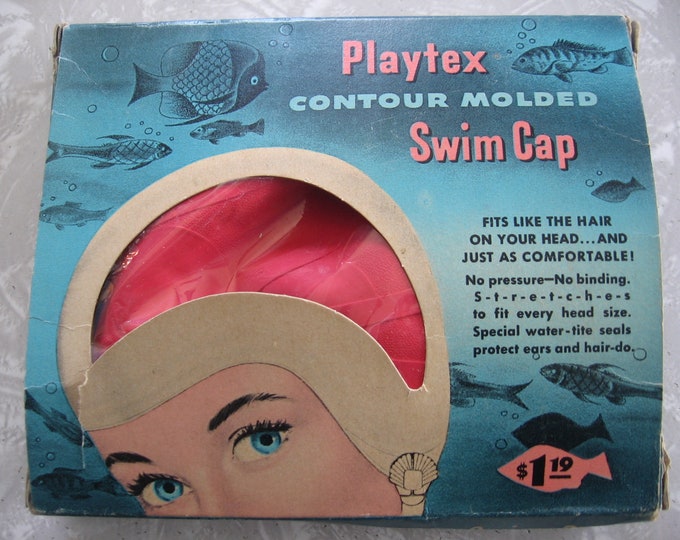 Vintage Swim Cap / 1950's / Playtex / Contour Molded / RED / With