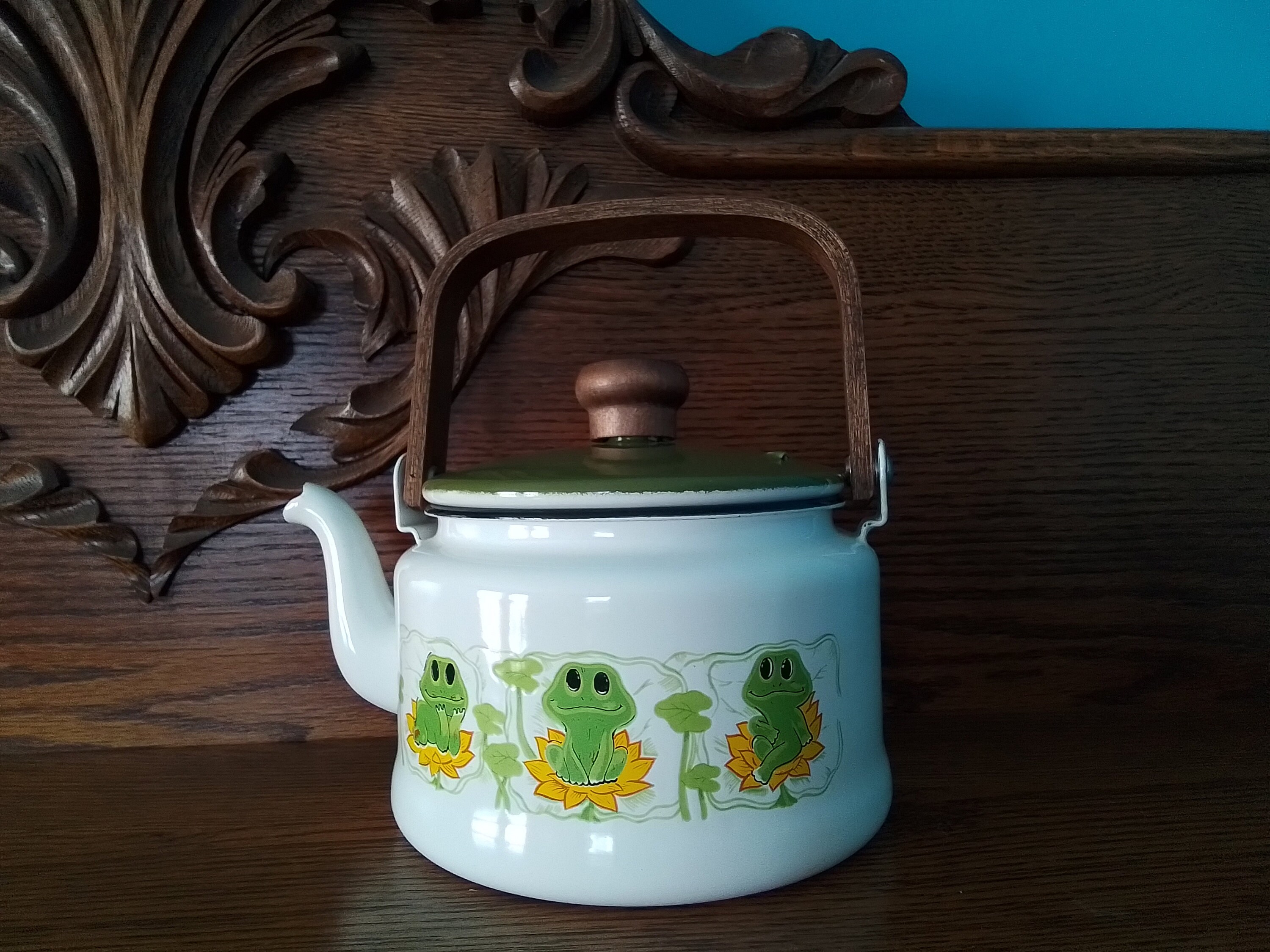 RARE Vintage MERRY MUSHROOM Sears Porcelain Enamel Steel Tea
