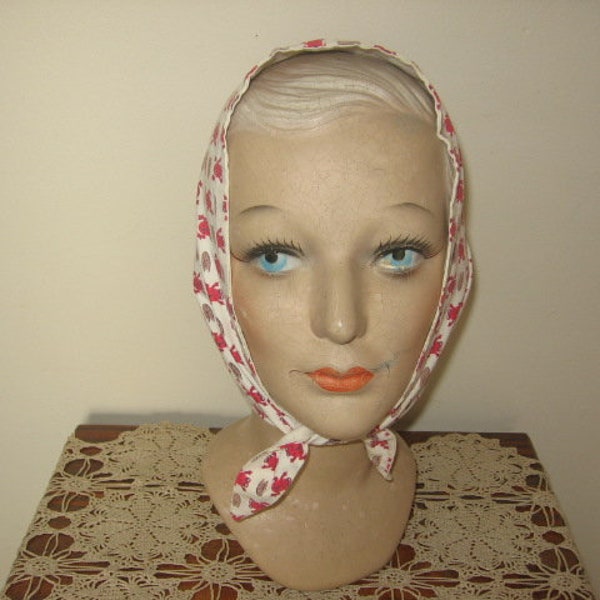 Vintage Kerchief / Triangle Head Scarf / 1950's / Estate Series #3 of 3 / Frogs & Lily Pads