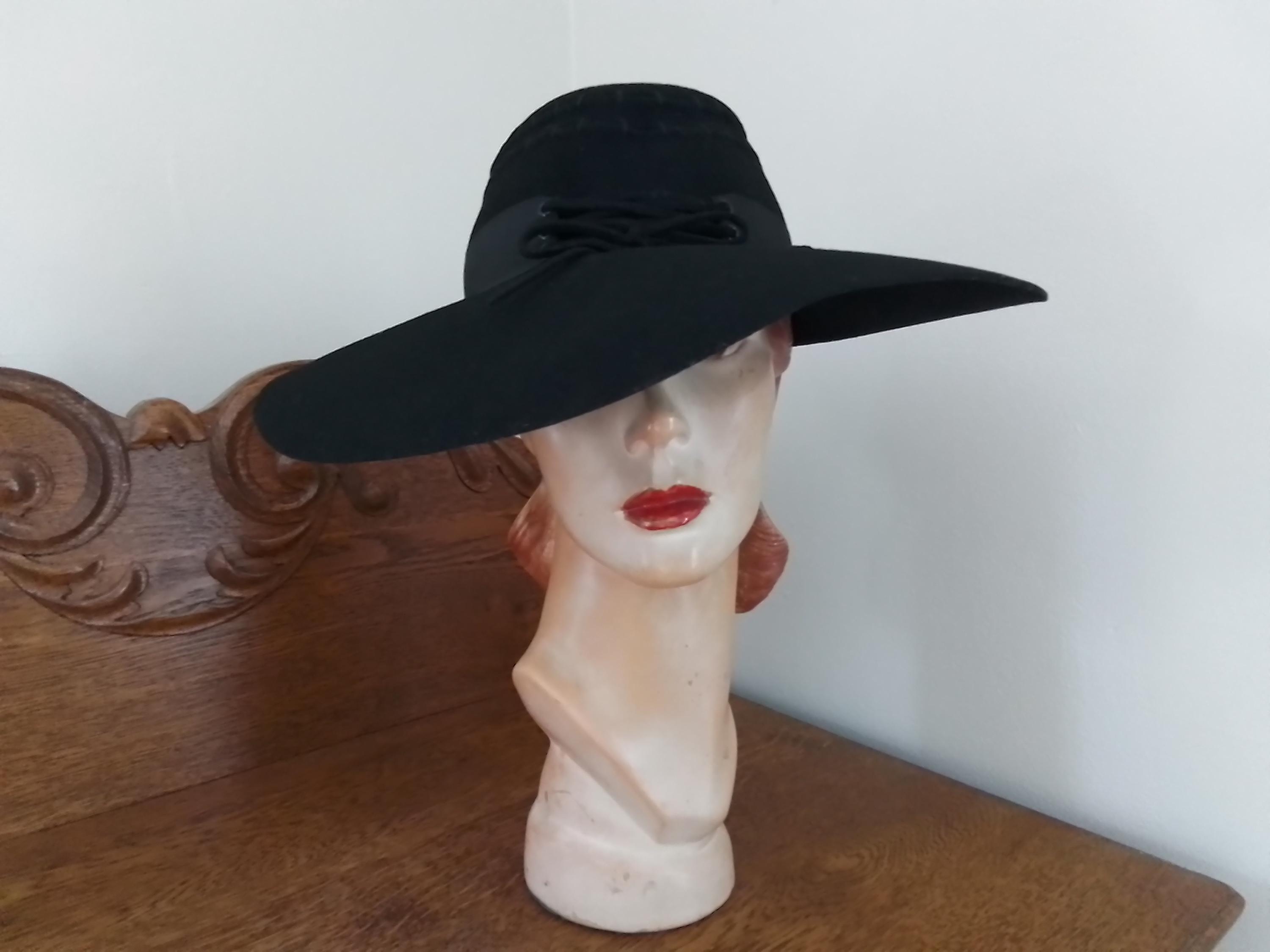GLAMOROUS 1930\'s BLACK STRAW TILT FEDORA WITH VEIL 40 main image 2