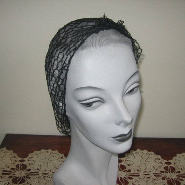 Vintage Snood / 1940's-50's / Hair Net / Turban / Head Covering / Black Open Hexagon / NOS