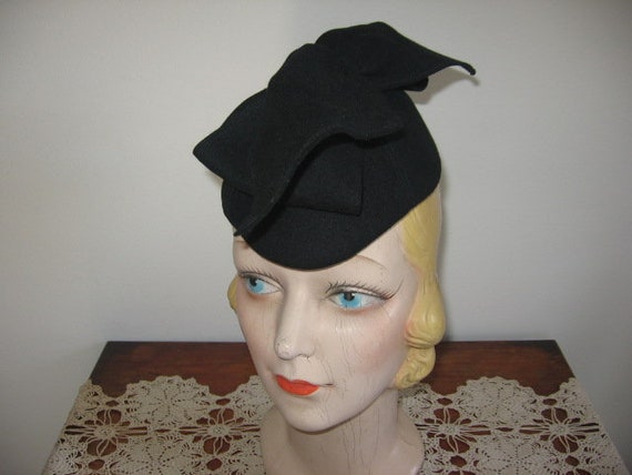 1940's Hat / Forward Tilt / Black Wool / Large Ver