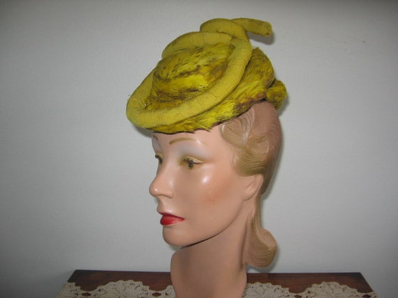 1930's-40's Hat / Mini-Sailor / Yellow Chartreuse… - image 7