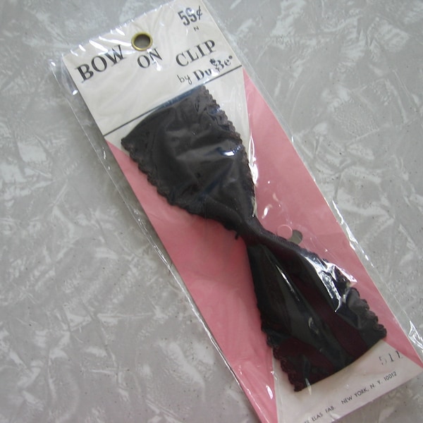 1950's-60's Bow on Clip / Du Be / 6.5 inches / Multi-Purpose / For Hair, Wardrobe, Crafting  or Pet! /  NOS / DARK BROWN