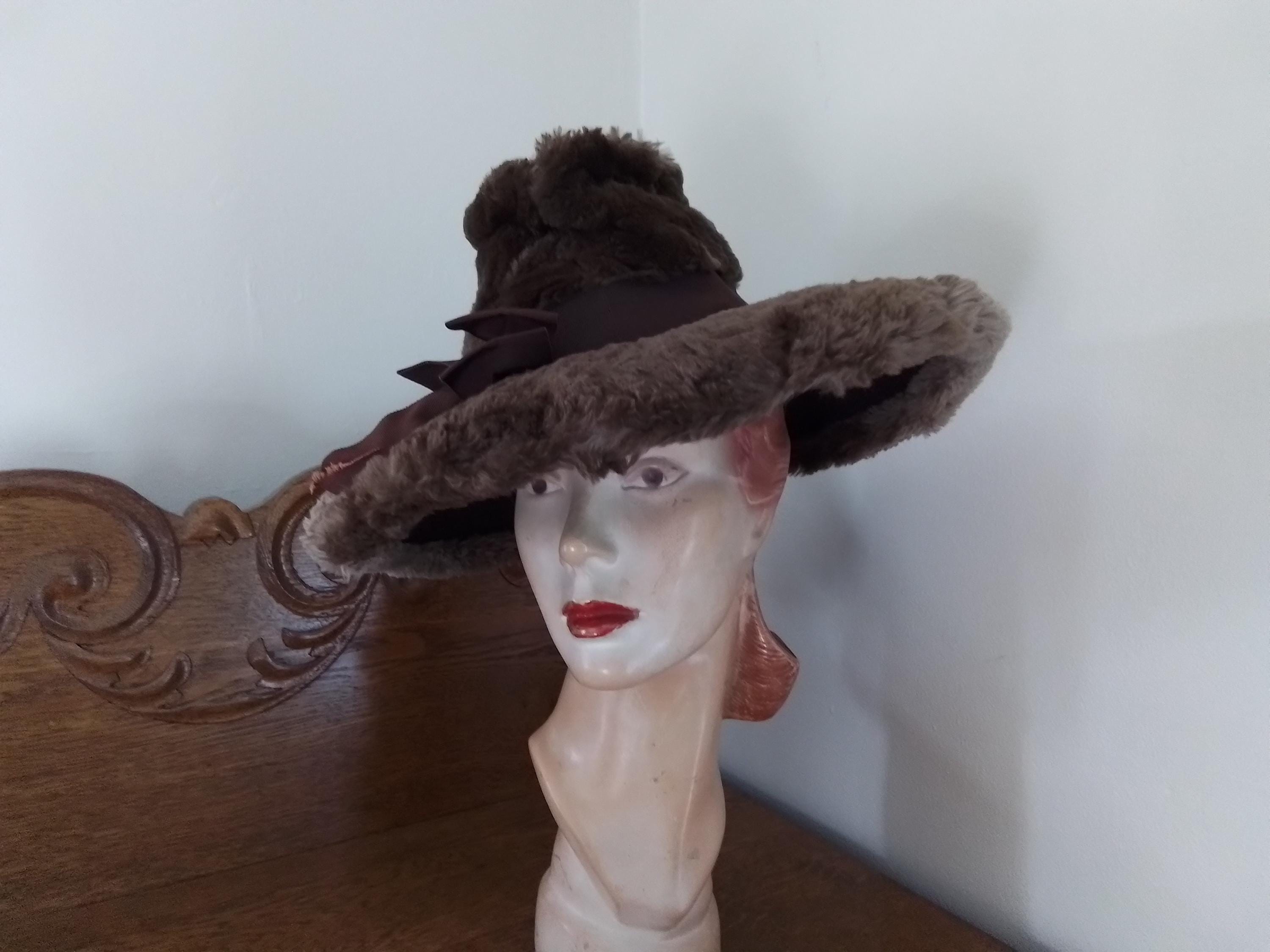 VTG 40’s Palmer Beaded Velvet Cloche Hat Orange Rouched Wide Brim New York Label Vintage Black Velvet 1940s Hat with Black, Orange & Green  main image 2