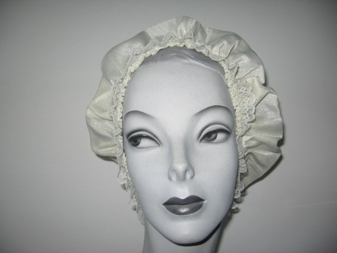 Vintage Shower Cap / Boudoir / Cream / Lace Trim / Dotted Etsy