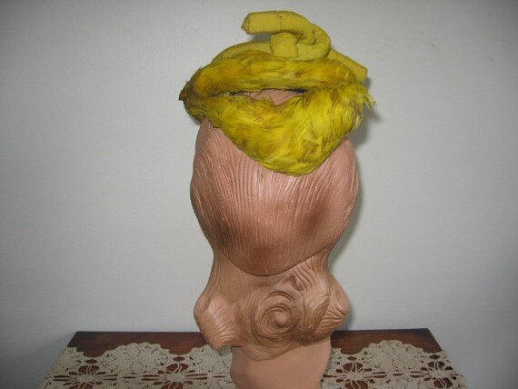 1930's-40's Hat / Mini-Sailor / Yellow Chartreuse… - image 4