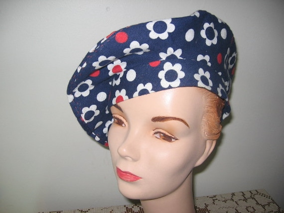 1960's-70's Beret / Cotton / Flowers and Dots/ Mod
