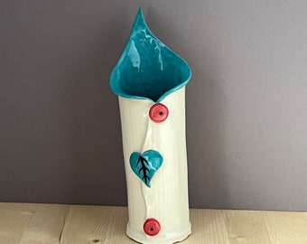 White Turquoise Lily Vase