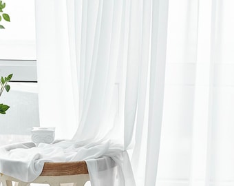 White Chiffon Sheer Curtain, Rod Pocket, Custom Window Panel