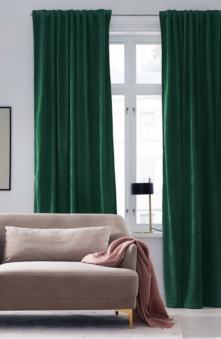 Emerald Green Velvet Curtains Custom Made Luxury Matte Rod Etsy