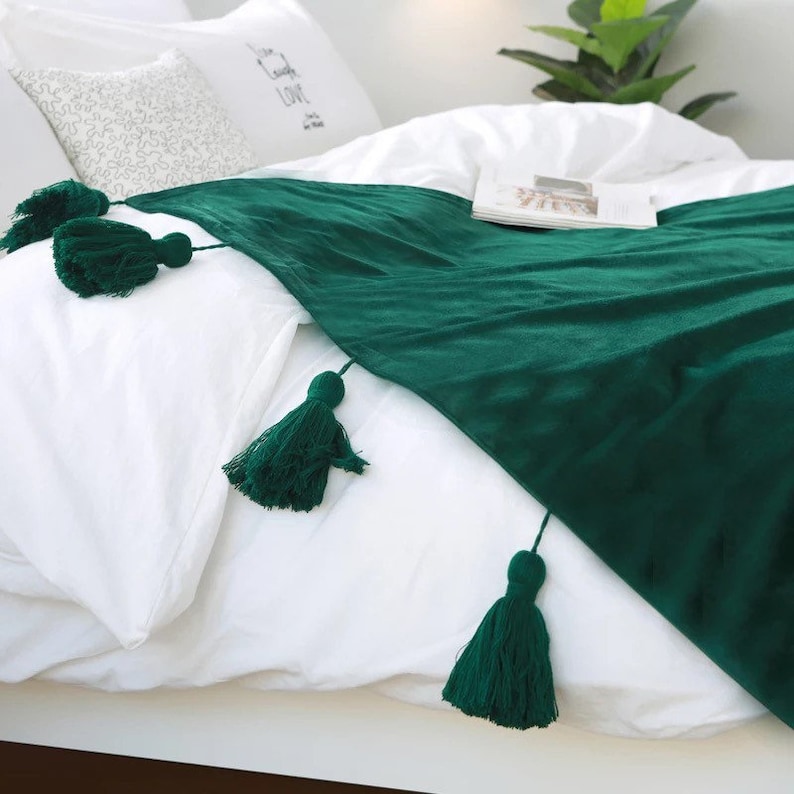 Luxury Vintage Green Throw Blanket Bed Runner Blanket With Etsy