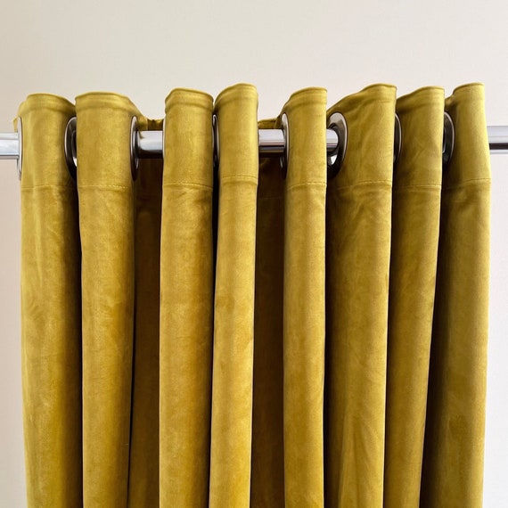 Gold Green Velvet Curtain Panel Blackout Lined Grommets Top Gold Green Velvet Curtain Panel, Lined Curtain Panels With Grommets