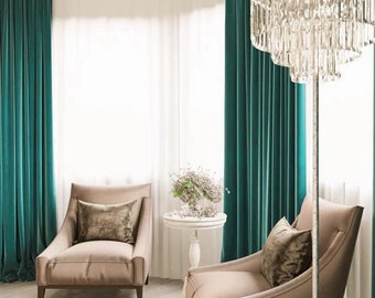 Malachite Green Velvet Curtain Panel, Luxury Vintage Style Drapes