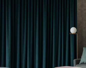 Dark Teal Velvet Curtains, Luxury Window Treatment