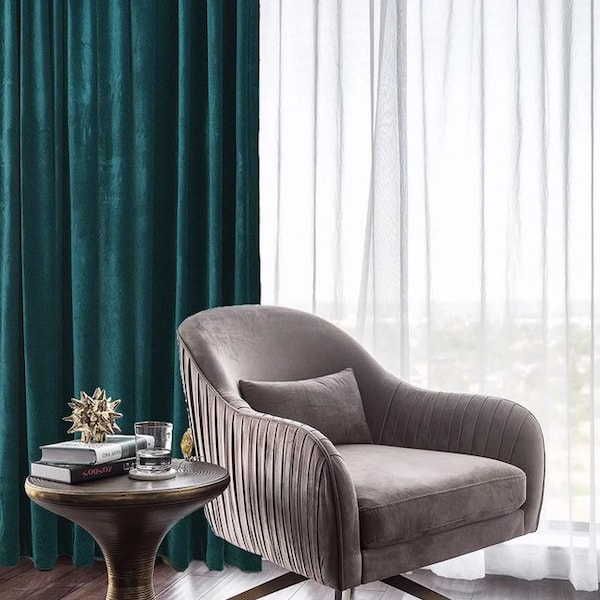 Peacock Green Luxury Matte Velvet Curtains, Custom Made Curtain Panels, Living Room Drapes