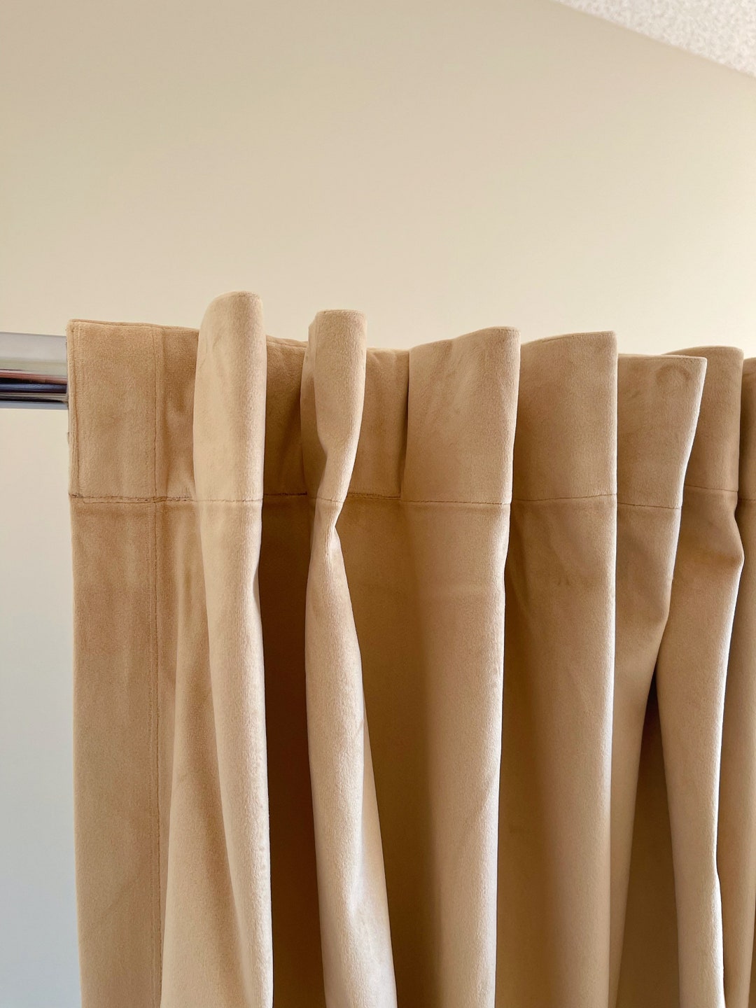 Champagne White Tab Top Curtain Panels, Matt Velvet Panels in Back Tab Top Style, Luxury Living