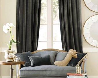 Black Velvet Drapes, Vintage Style, Oak Velvet Curtain Panel