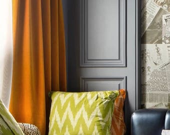 Luxury Gold Velvet Curtains, Vintage Style Rod Pocket Curtain Panels, Custom Window Drapes
