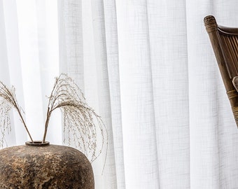 Sheer White Linen Curtain Panel, Rod Pocket, Lightweight Window Drape