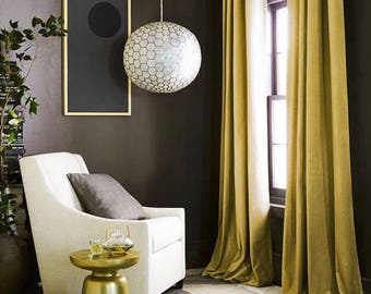 Custom Gold Green Velvet Curtains, Luxury Bedroom Drapes