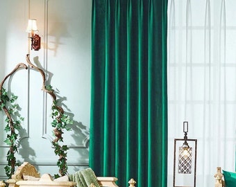 Luxury Green Velvet Curtain, Vintage Style Rod Pocket Window Drape